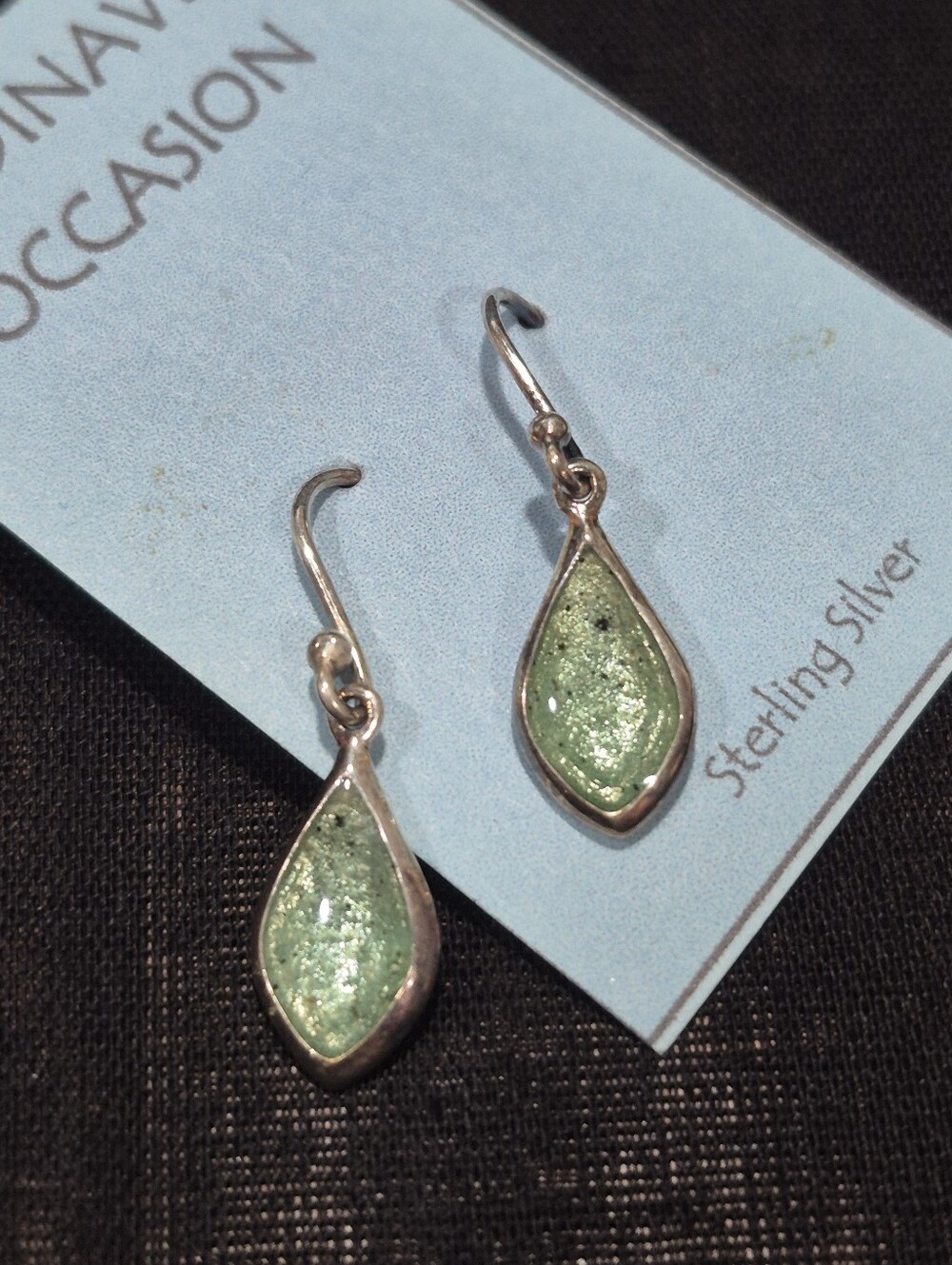 New! Scandinavian Occasion Sterling Silver Earrings With Light Green Stones